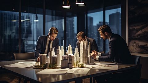 A broker negotiating the terms of a mezzanine loan in a meeting with developers.
