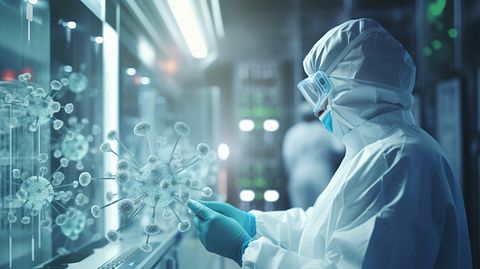 A doctor administering immunotherapy treatment with a team of medical specialists observing.