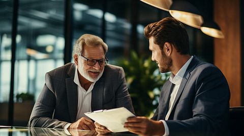 An experienced financial advisor discussing investment options with a client.