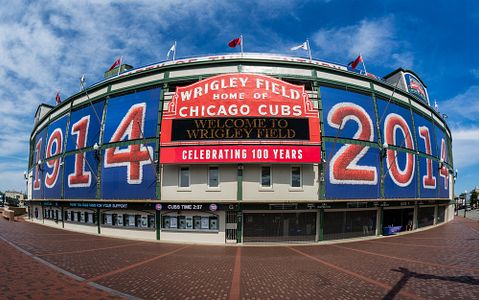 wrigley, field, chicago, sign, sports, gate, clouds, park, red, horizontal, landmark, celebration, summer, outside, cubs, entrance, united, building, corner, recreation, box, baseball,7 Most Expensive Baseball Cards From The 2000's 