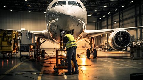 A technician using advanced radiographic testing equipment to inspect an aircraft.