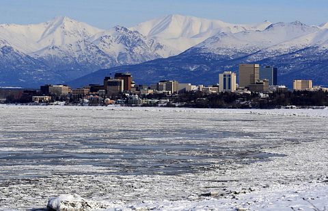 Alaska Skyline, city, snow, landscape, mountains
