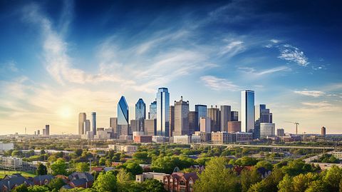 A large city skyline with a variety of established residential and commercial properties.