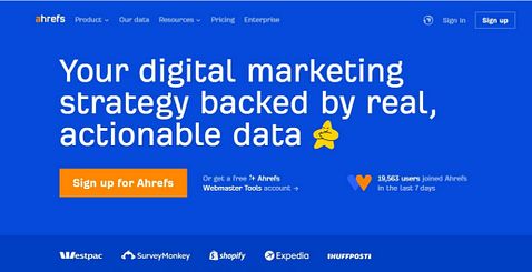 Main page of ahrefs website