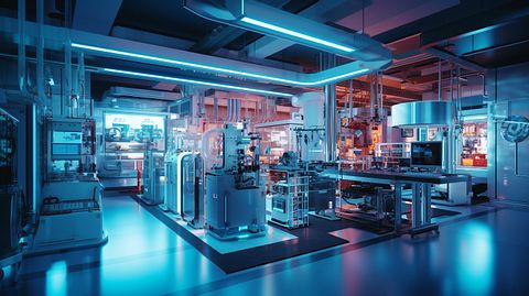 A specialized industrial laboratory, filled with high-tech machinery for producing abrasives.