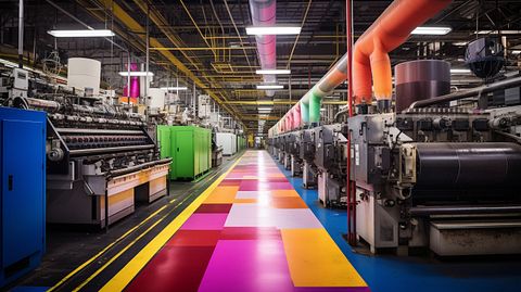 A manufacturing plant floor producing high-quality ink products.