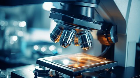 A close-up of a microscope focusing on a HER2 marker.