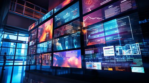 A close-up of an LED video display showing engaging content.