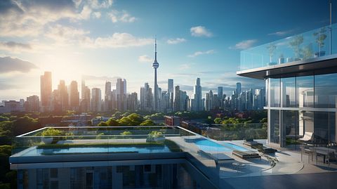 An elegant residential building set against the modern skyline.