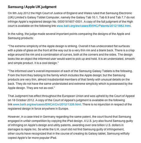 Apple Inc (AAPL) "Samsung/Apple UK judgement," October 26, Apple UK