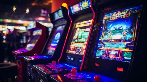 A close-up of a gaming terminal, showcasing the latest ultra-high-definition sports games.