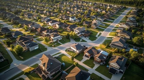 An aerial view of a residential neighbourhood, its mortgage finance investments having a positive effect on the economy.