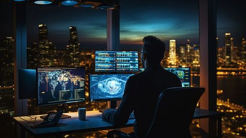 A software engineer in the company's development center working with a software developers kit.