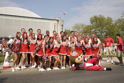 state, ohio, pep, mascot, red, squad, male, spirit, fans, rally, buckeyes, people, caucasian, gray, female, cheer, team, cute, smile, grey, columbus, football, ten, cheerleader, 10 Most Prestigious Cheerleading Squads 