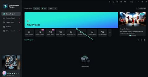 create new filmora project