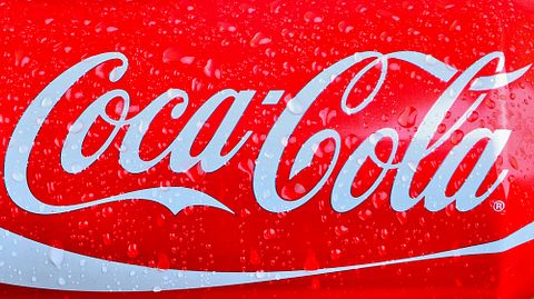 The Coca-Cola Co (NYSE:KO), Logo, Sign, Brand, Name, Isolated, Water drops, Drink, Coke, Cola