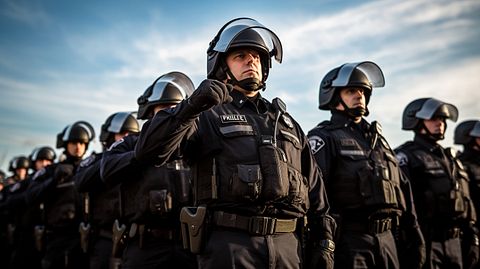 Law enforcement personnel in formation, signaling a unified approach to public safety in diverse regions.