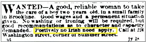 Immigration, Racism, No Irish Need Apply