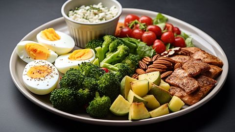 A closeup of an attractive plate with a variety of healthy and delicious options offered by the company.