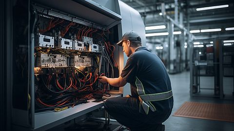 An engineer troubleshooting a DC Fast Charger Equipment.