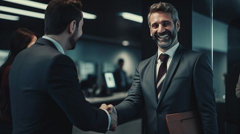 A happy customer receiving a loan, showing the bank's commitment towards its services.