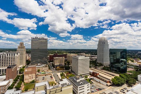 salem, winston, north, carolina, triad, downtown, piedmont, green, white, business, urban, horizon, skyline, finance, clouds, architecture, city, blue, buildings, sky, scene, cityscape