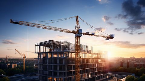 A crane on a construction site, building a modern office complex for the REIT.