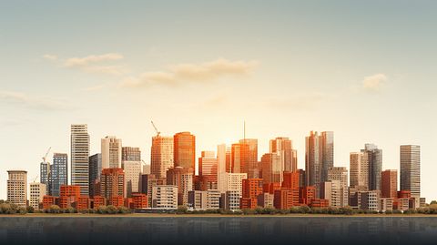 An urban skyline with a residential building, highlighting the company's commitment to residential mortgages.