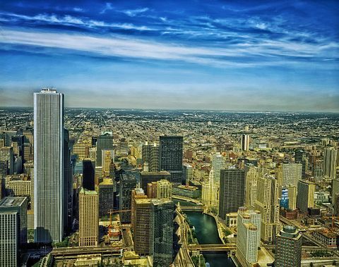 chicago, illinois, skyline, bulidings, towers, aerial view