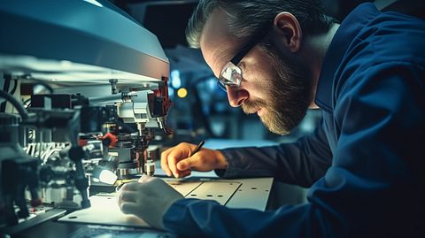 A technician observing a macro defect inspection process, the precision of the company's systems.