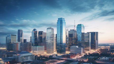 An iconic skyline with one of the company's iconic REITs in the foreground.