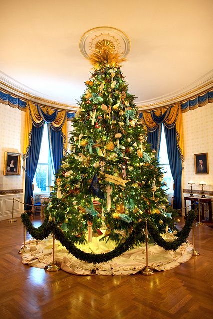 The Official White House Christmas Tree stands in the Blue Room of the White House, Dec. 4, 2010. (Official White House Photo by Chuck Kennedy) This official White House photograph is being made available only for publication by news organizations and/or for personal use printing by the subject(s) of the photograph. The photograph may not be manipulated in any way and may not be used in commercial or political materials, advertisements, emails, products, promotions that in any way suggests approval or endorsement of the President, the First Family, or the White House.