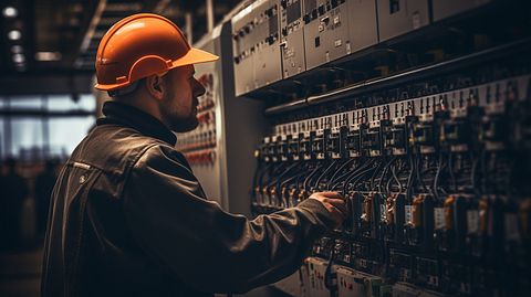 A closeup of a technician controlling a power generation facility.
