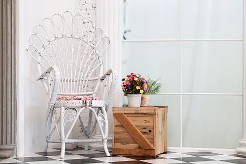 design, room, interior, chair, sofa, floor, nobody, artificial, white, pot, orchid, decorated, flower, cupboard, minimalism, studio, contemporary, furnishing, decor, styled,