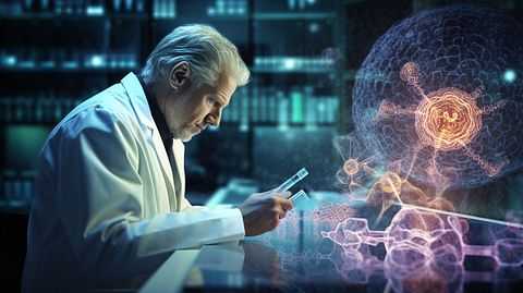 A scientist examining the glucocerebrosidase enzyme development with the aim of establishing therapeutics for Gaucher disease.