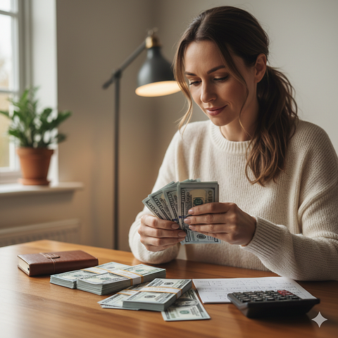 A woman counting money